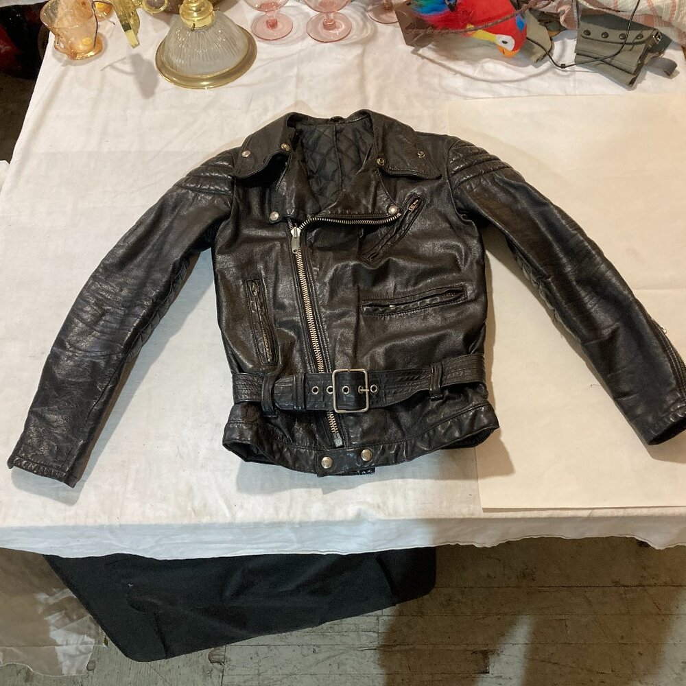 Vtg 1980 TECHNO MODE perfecto biker motorcycle womens leather jacket sz 34